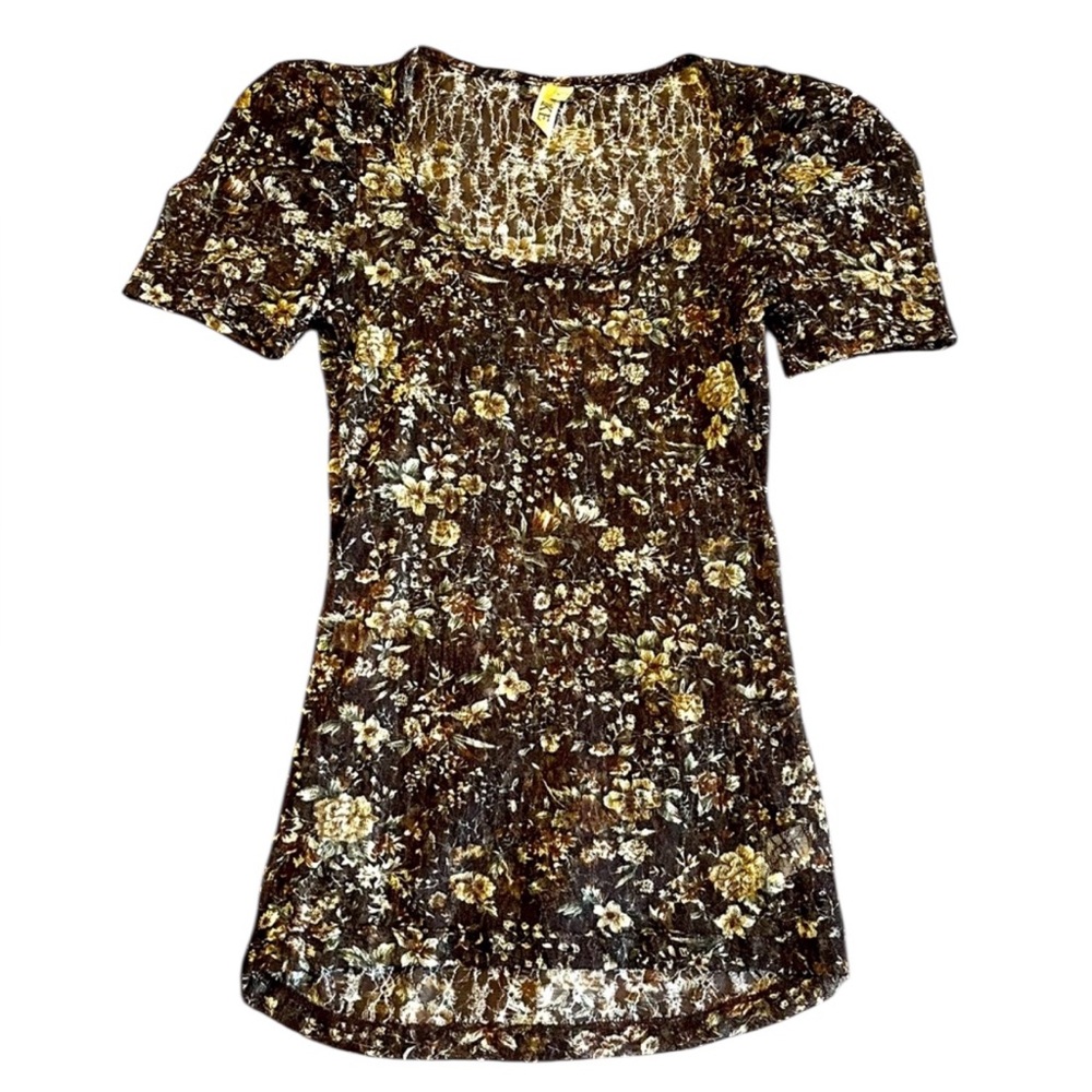 BKE Brown Floral Textured Knit Top –‎ Size Small